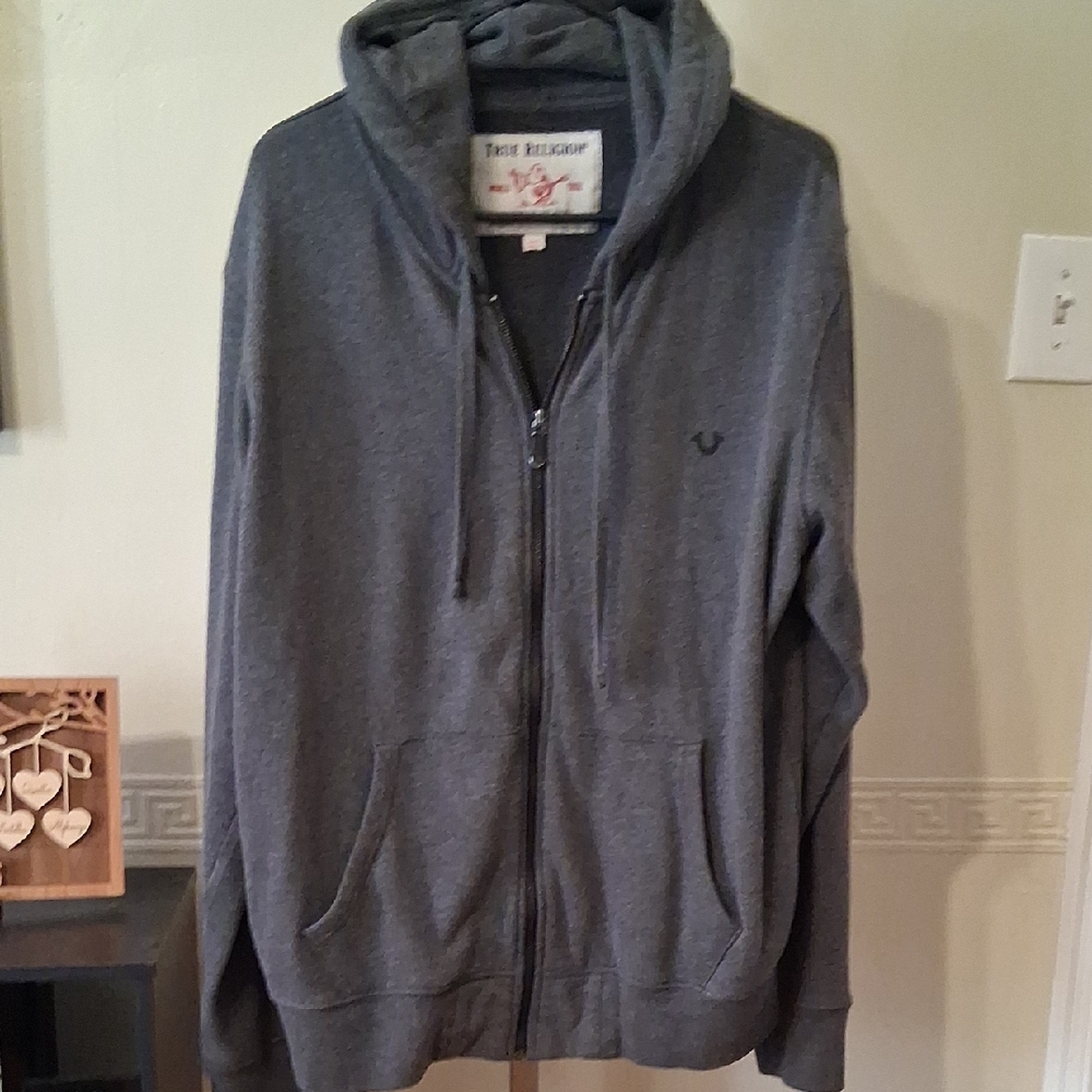 True Religion Men's Charcoal Zip-Up Sweater